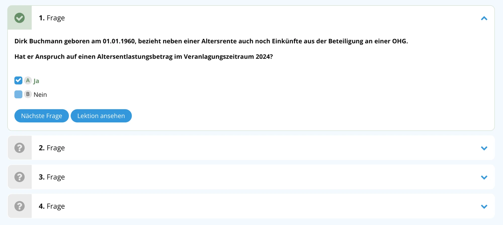 Automatisierter Selbsttest mit Multiple-Choice-Fragen und sofortigem Feedback