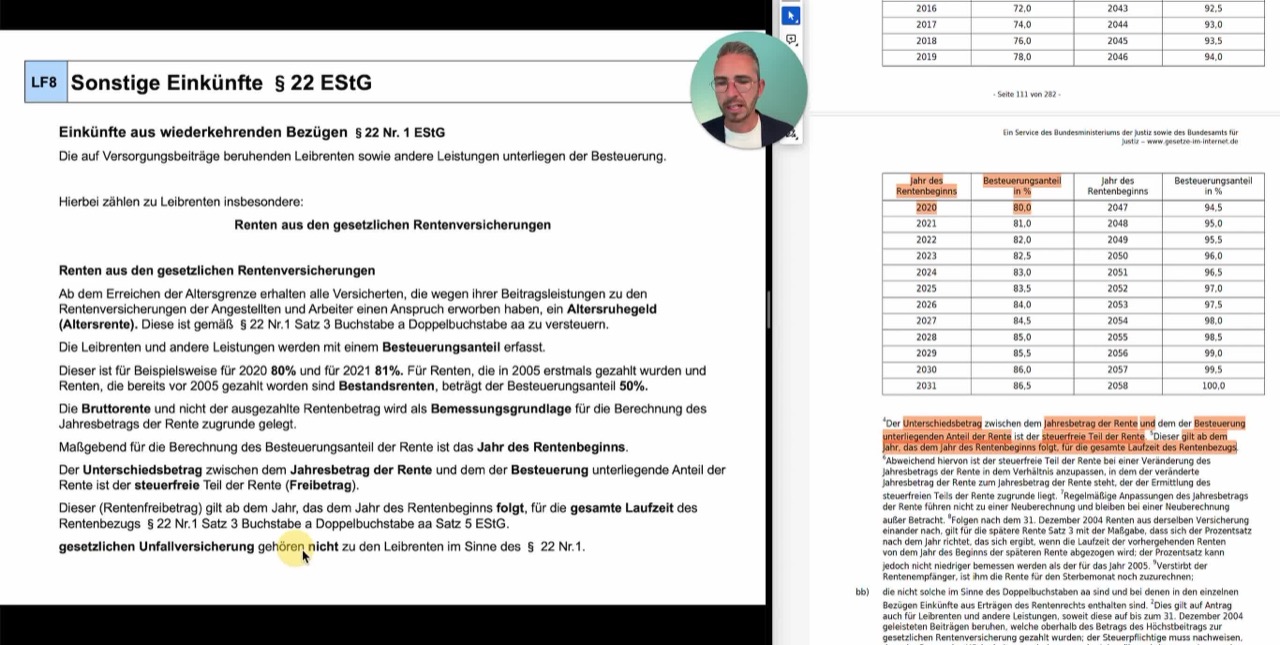Vorschaubild: Lernvideo zur Besteuerung gesetzlicher Renten
